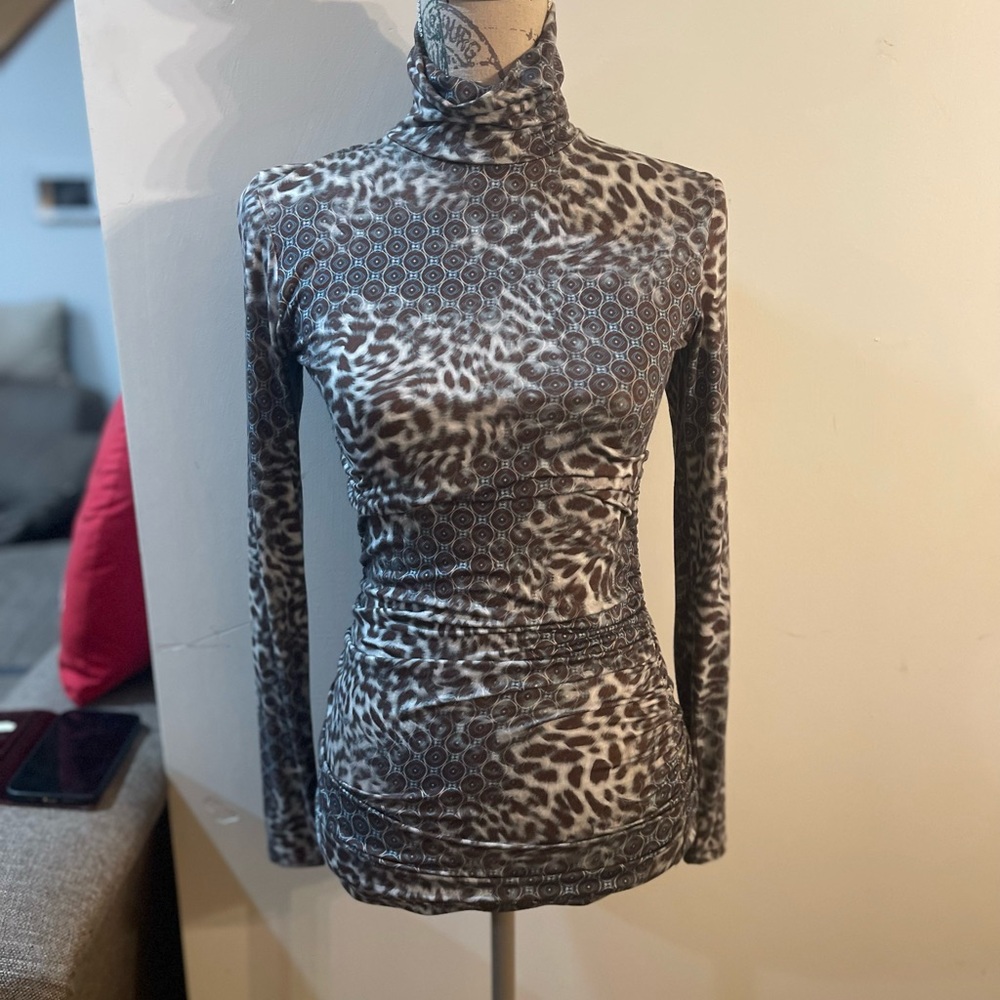 Lola & Sophie Brown and Cream Leopard Print Cowl Turtleneck Sweater